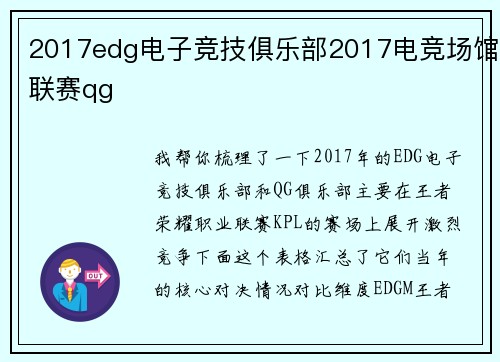 2017edg电子竞技俱乐部2017电竞场馆联赛qg